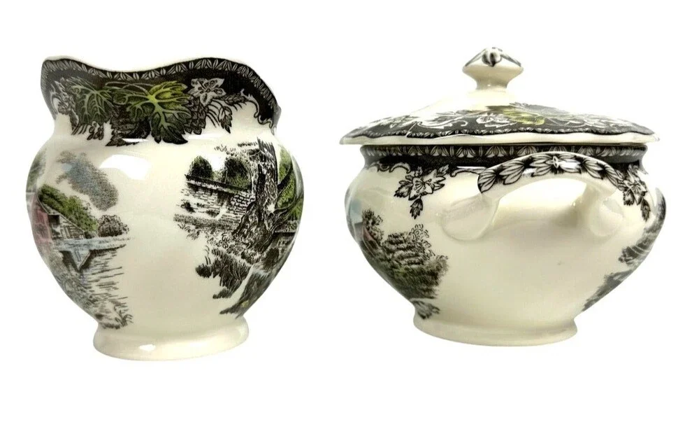 Vintage Johnson Brothers Friendly Village Covered Sugar Bowl & Creamer England